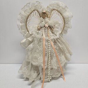 Vintage Corn Husk Cream Lace Angel Doll Christmas Wedding Decor Figurine